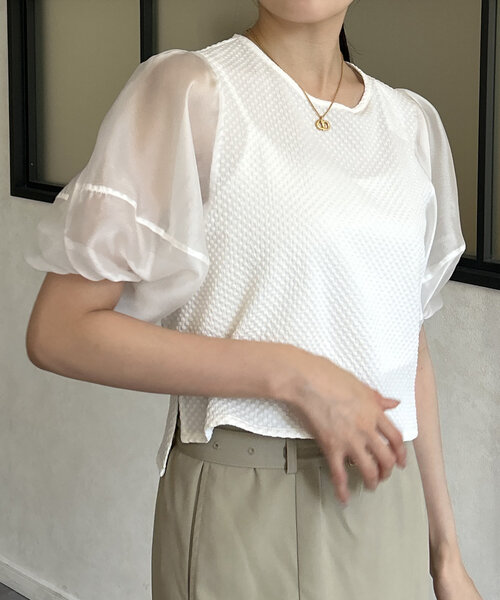 Thevon（ゼボン）の「袖シアージャガードプルオーバー（Tシャツ/カットソー・レディース・オフホワイト/ブラック/グリーン系その他・FREE）」の6枚目の写真