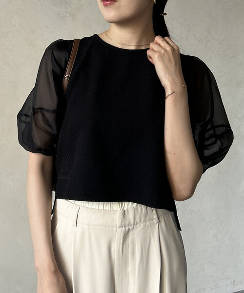 Thevon（ゼボン）の「袖シアージャガードプルオーバー（Tシャツ/カットソー・レディース・オフホワイト/ブラック/グリーン系その他・FREE）」の15枚目の写真