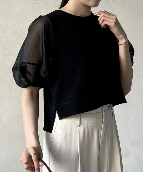 Thevon（ゼボン）の「袖シアージャガードプルオーバー（Tシャツ/カットソー・レディース・オフホワイト/ブラック/グリーン系その他・FREE）」の18枚目の写真