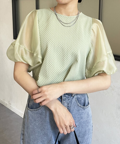 Thevon（ゼボン）の「袖シアージャガードプルオーバー（Tシャツ/カットソー・レディース・オフホワイト/ブラック/グリーン系その他・FREE）」の22枚目の写真