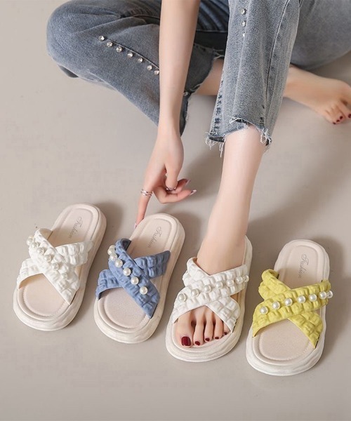 Miniministore(ミニミニストア)の「クロスベルト厚底サンダルスリッパサンダル(サンダル・レディース・アイボリー/ライトイエロー/ブルー・S/L/M)」の15枚目の写真