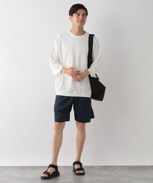 GLOBAL WORK Smile Seed Store（グローバルワーク スマイルシードストア）の「ミニ裏毛7分袖Tシャツ/135047（Tシャツ/カットソー・メンズ・セージグリーン/オフホワイト/ブラック・X-LARGE/SMALL/MEDIUM/LARGE）」の4枚目の写真