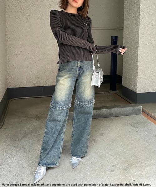 BACK TO THE FIELD（バック トゥー ザ フィールド）の「【MLB】サイドZIPピグメントリブニット（ニット/セーター・レディース・ホワイト/ネイビー/ブラック・FREE）」の8枚目の写真