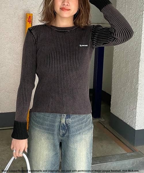 BACK TO THE FIELD（バック トゥー ザ フィールド）の「【MLB】サイドZIPピグメントリブニット（ニット/セーター・レディース・ホワイト/ネイビー/ブラック・FREE）」の9枚目の写真