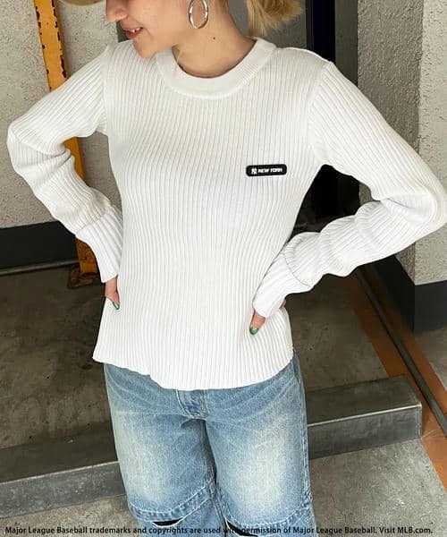 BACK TO THE FIELD（バック トゥー ザ フィールド）の「【MLB】サイドZIPピグメントリブニット（ニット/セーター・レディース・ホワイト/ネイビー/ブラック・FREE）」の4枚目の写真