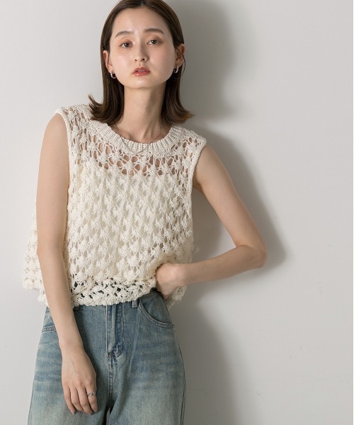 ad thie(アドティエ)の「ノースリーブ メッシュニット(Tシャツ/カットソー・レディース・アイボリー/グレー・FREE)」の21枚目の写真