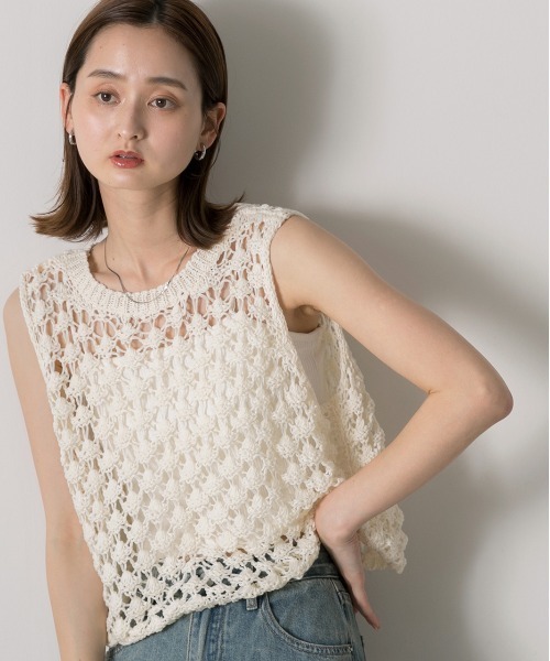 ad thie(アドティエ)の「ノースリーブ メッシュニット(Tシャツ/カットソー・レディース・アイボリー/グレー・FREE)」の18枚目の写真