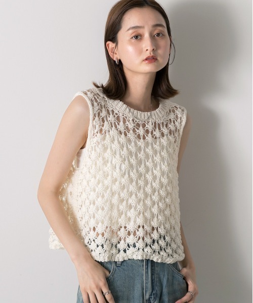 ad thie(アドティエ)の「ノースリーブ メッシュニット(Tシャツ/カットソー・レディース・アイボリー/グレー・FREE)」の14枚目の写真