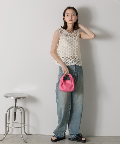 ad thie(アドティエ)の「ノースリーブ メッシュニット(Tシャツ/カットソー・レディース・アイボリー/グレー・FREE)」の13枚目の写真