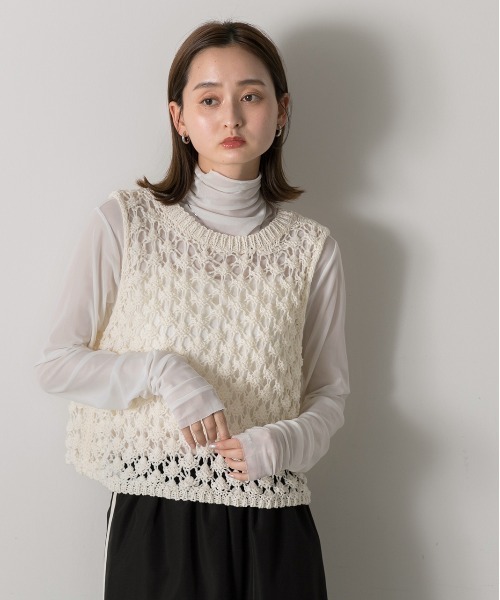 ad thie(アドティエ)の「ノースリーブ メッシュニット(Tシャツ/カットソー・レディース・アイボリー/グレー・FREE)」の10枚目の写真