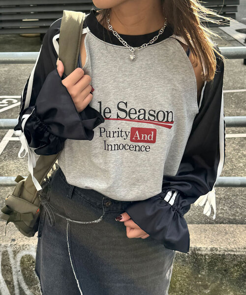 CIAOPANIC(チャオパニック)の「バレエコアフットボールスウェット(Tシャツ/カットソー・レディース・グリーン/ボルドー/ネイビー/ブラック・ONE SIZE)」の14枚目の写真