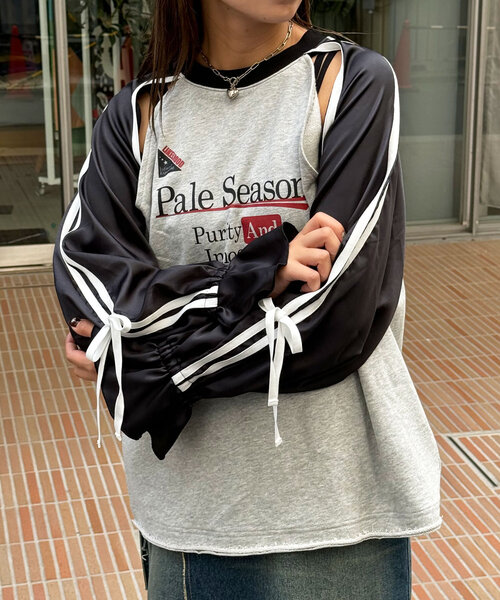 CIAOPANIC(チャオパニック)の「バレエコアフットボールスウェット(Tシャツ/カットソー・レディース・グリーン/ボルドー/ネイビー/ブラック・ONE SIZE)」の17枚目の写真