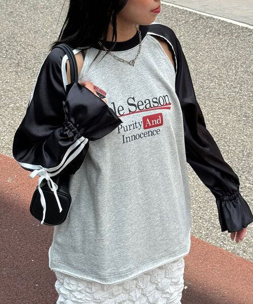 CIAOPANIC(チャオパニック)の「バレエコアフットボールスウェット(Tシャツ/カットソー・レディース・グリーン/ボルドー/ネイビー/ブラック・ONE SIZE)」の5枚目の写真