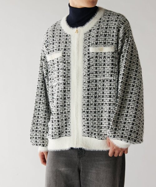 Lui's（ルイス）の「ツイードニットZIPカーディガン（カーディガン