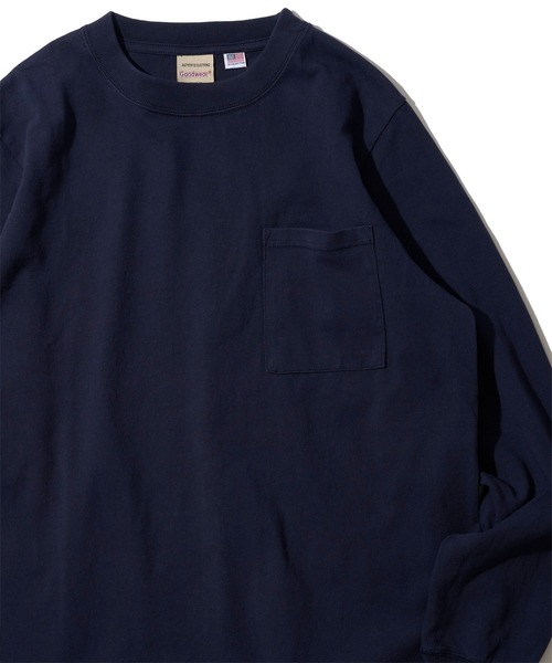Goodwear（グッドウェア）の「【Goodwear/グッドウェア】7.6オンス USAコットン 無地 ポケット付きロングスリーブクルーネックTシャツ（Tシャツ/カットソー・メンズ・チャコールグレー/ブラック/ホワイト/ライトカーキ/ネイビー/グレイッシュベージュ・LARGE/X-LARGE/MEDIUM）」の6枚目の写真