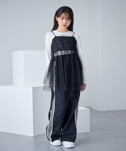セール】バックレースアップチュールキャミ×ロンTセット(140