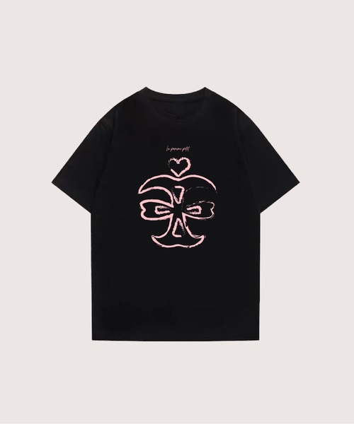 LA POMME petit(ラポミ・プチ)の「Apple Core Sketch T-2BK(Tシャツ/カットソー・レディース・ピンク/ブルー/イエロー・SMALL/MEDIUM)」の1枚目の写真