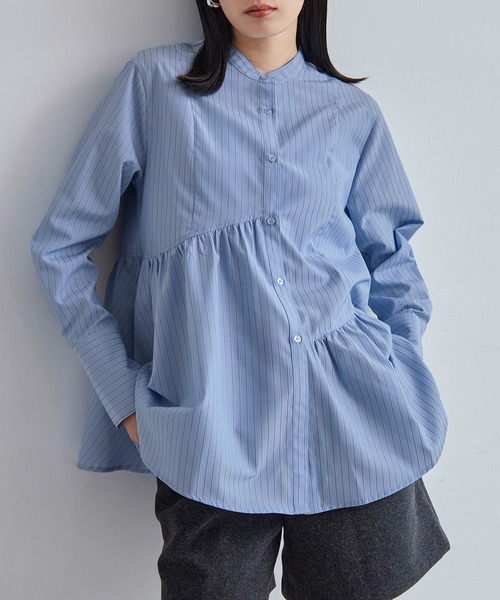 VIS(ビス)の「アシンメトリーフレアーシャツ(シャツ/ブラウス・レディース・ブラック/ブルー系その他5/サックスブルー/ホワイト・FREE)」の13枚目の写真