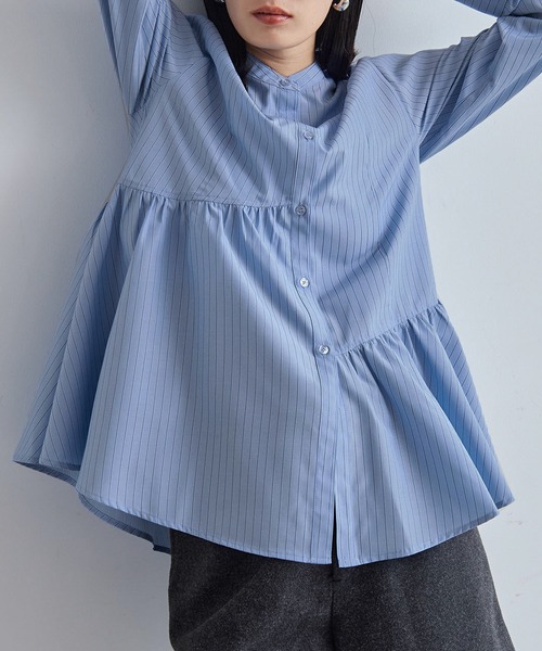 VIS(ビス)の「アシンメトリーフレアーシャツ(シャツ/ブラウス・レディース・ブラック/ブルー系その他5/サックスブルー/ホワイト・FREE)」の14枚目の写真