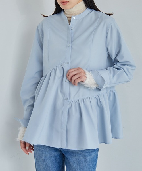 VIS(ビス)の「アシンメトリーフレアーシャツ(シャツ/ブラウス・レディース・ブラック/ブルー系その他5/サックスブルー/ホワイト・FREE)」の5枚目の写真