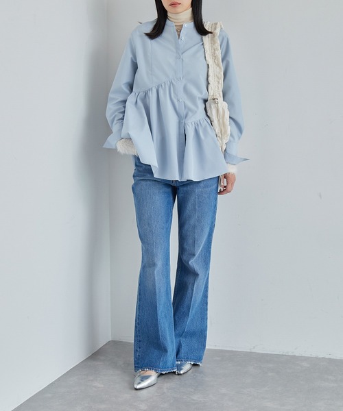 VIS(ビス)の「アシンメトリーフレアーシャツ(シャツ/ブラウス・レディース・ブラック/ブルー系その他5/サックスブルー/ホワイト・FREE)」の6枚目の写真
