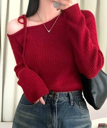 リボンワンショルニット