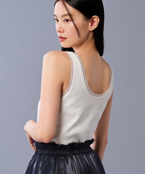 uncrave（アンクレイヴ）の「チュールコンビ タンクトップ（uncrave STANDARD）（Tシャツ/カットソー・レディース・ブラック系/ホワイト系・1/2）」の3枚目の写真