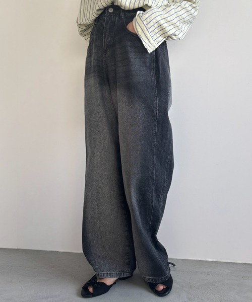 willow pants タックデニム サイズ0 ヴィンテージウォッシュタック入りワイドデニムパンツ-4color