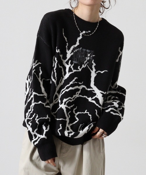 Lightning wide crew neck knit / ライトニング ワイドクルーネックニット unisex（ニット/セーター）｜RE730（アールイーセブンサーティー）