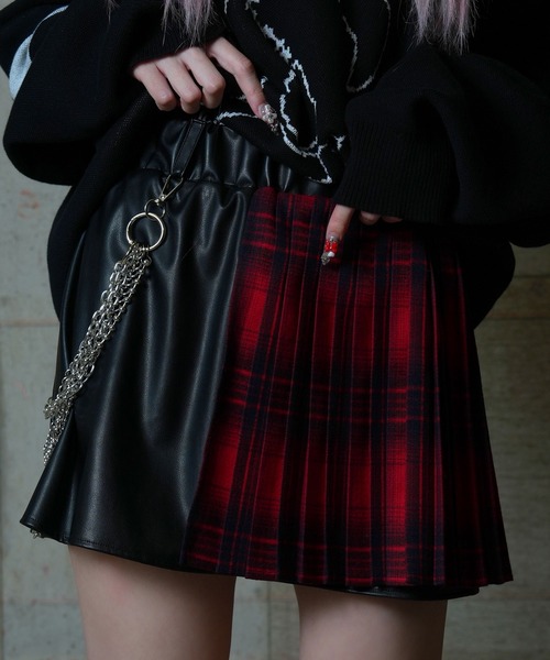 amilige アミリージュ コルセット風フリルチェックスカート レッド コルセット風フリルチェックスカート– A AM STUDIO