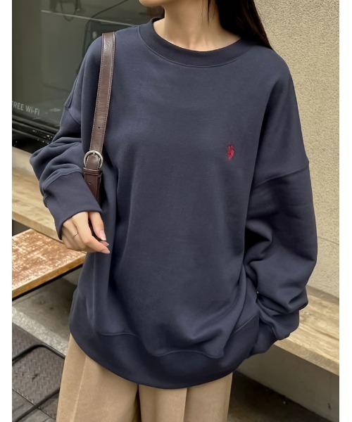 Re:EDIT（リエディ）の「[U.S. POLO ASSN.][別注]ワンポイント刺繍ピーチ裏起毛スウェット（スウェット・レディース・ネイビー/ピンク/ブラック/アイボリー/杢グレー/ブルー・MEDIUM/LARGE/X-LARGE）」の5枚目の写真