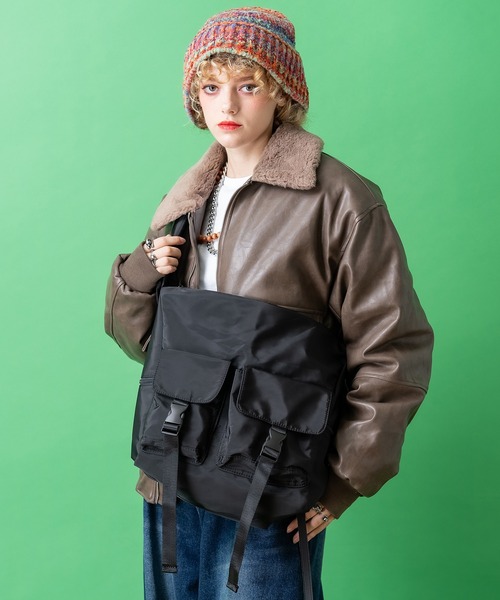 ankoROCK（アンコロック）の「an meets zakka ダブルポケットミリタリーシャーリング変形ショルダーバッグ / メンズ レディース ユニセックス 鞄 カバン バック ナイロン（ショルダーバッグ・レディース・ブラック/カーキ/ベージュ・ONESIZE）」の8枚目の写真