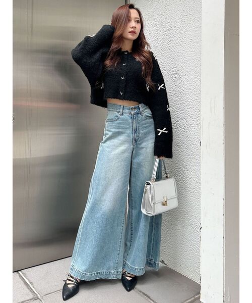 MERCURYDUO（マーキュリーデュオ）の「ふわふわリボンパーツニットカーディガン（カーディガン/ボレロ・レディース・ブラック/グレー/オフホワイト・FREE）」の8枚目の写真