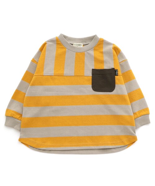 F.O.KIDS(エフオーキッズ)の「【ジュニア対応】先染めボーダーTシャツ(Tシャツ/カットソー・キッズ・オレンジ/イエロー/グリーン/レインボー/ブラック・80/90/100/110/120/130/140/150)」の3枚目の写真