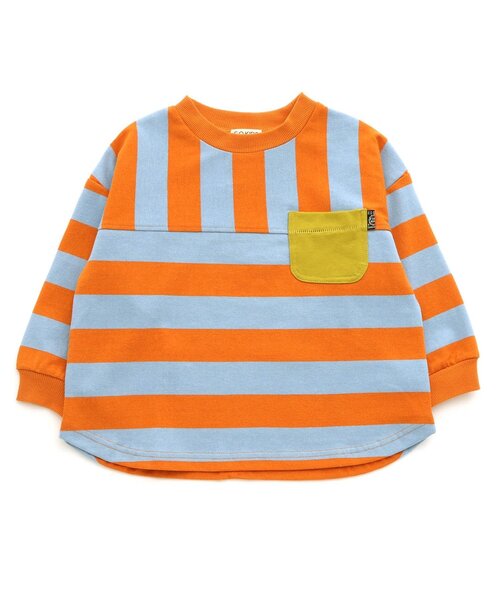 F.O.KIDS(エフオーキッズ)の「【ジュニア対応】先染めボーダーTシャツ(Tシャツ/カットソー・キッズ・オレンジ/イエロー/グリーン/レインボー/ブラック・80/90/100/110/120/130/140/150)」の4枚目の写真