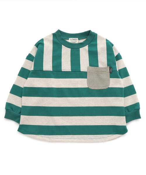 F.O.KIDS(エフオーキッズ)の「【ジュニア対応】先染めボーダーTシャツ(Tシャツ/カットソー・キッズ・オレンジ/イエロー/グリーン/レインボー/ブラック・80/90/100/110/120/130/140/150)」の2枚目の写真