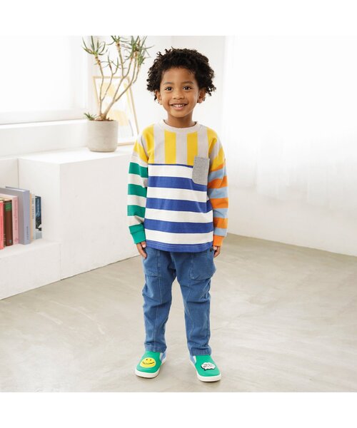 F.O.KIDS(エフオーキッズ)の「【ジュニア対応】先染めボーダーTシャツ(Tシャツ/カットソー・キッズ・オレンジ/イエロー/グリーン/レインボー/ブラック・80/90/100/110/120/130/140/150)」の10枚目の写真
