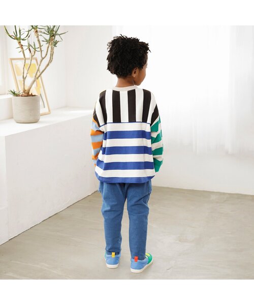 F.O.KIDS(エフオーキッズ)の「【ジュニア対応】先染めボーダーTシャツ(Tシャツ/カットソー・キッズ・オレンジ/イエロー/グリーン/レインボー/ブラック・80/90/100/110/120/130/140/150)」の11枚目の写真