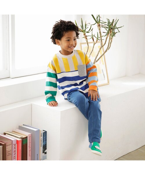 F.O.KIDS(エフオーキッズ)の「【ジュニア対応】先染めボーダーTシャツ(Tシャツ/カットソー・キッズ・オレンジ/イエロー/グリーン/レインボー/ブラック・80/90/100/110/120/130/140/150)」の12枚目の写真