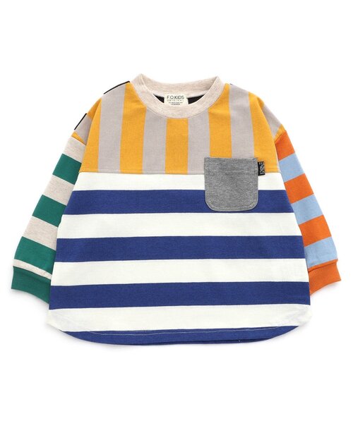F.O.KIDS(エフオーキッズ)の「【ジュニア対応】先染めボーダーTシャツ(Tシャツ/カットソー・キッズ・オレンジ/イエロー/グリーン/レインボー/ブラック・80/90/100/110/120/130/140/150)」の14枚目の写真