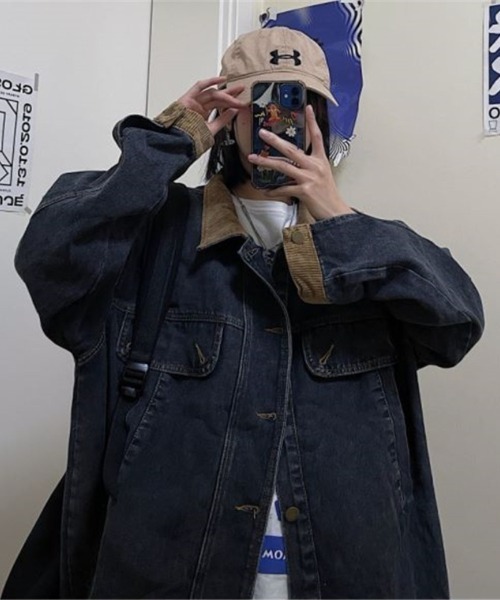 Ritzy(リッツィー)の「衿カフス切り替え オーバーサイズ デニムジャケット Gジャン(デニムジャケット・レディース・ブラック/ブルー・L/M)」の7枚目の写真