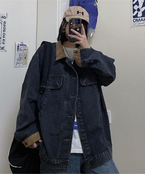 Ritzy(リッツィー)の「衿カフス切り替え オーバーサイズ デニムジャケット Gジャン(デニムジャケット・レディース・ブラック/ブルー・L/M)」の8枚目の写真