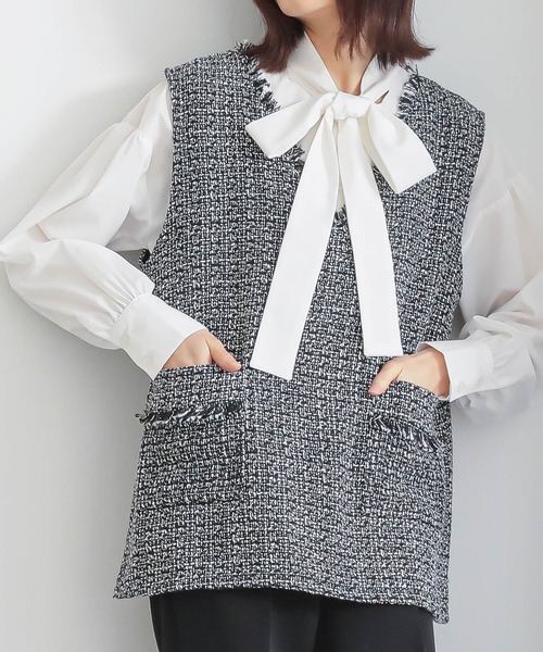 n'OrLABEL(ノアールレーベル)の「『フリンジツイードベスト』(ベスト・レディース・ブラック/グレー・2/1)」の14枚目の写真