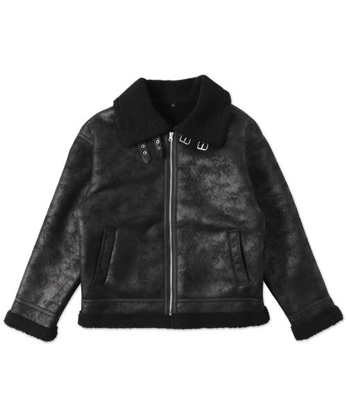 WEGO（ウィゴー）の「WEGO/ムートンタッチB-3フライトジャケット（ムートンコート・メンズ・ベージュ/ブラック/アイボリー・MEDIUM/LARGE）」の6枚目の写真