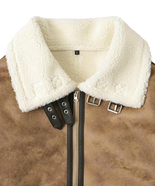 WEGO（ウィゴー）の「WEGO/ムートンタッチB-3フライトジャケット（ムートンコート・メンズ・ベージュ/ブラック/アイボリー・MEDIUM/LARGE）」の8枚目の写真