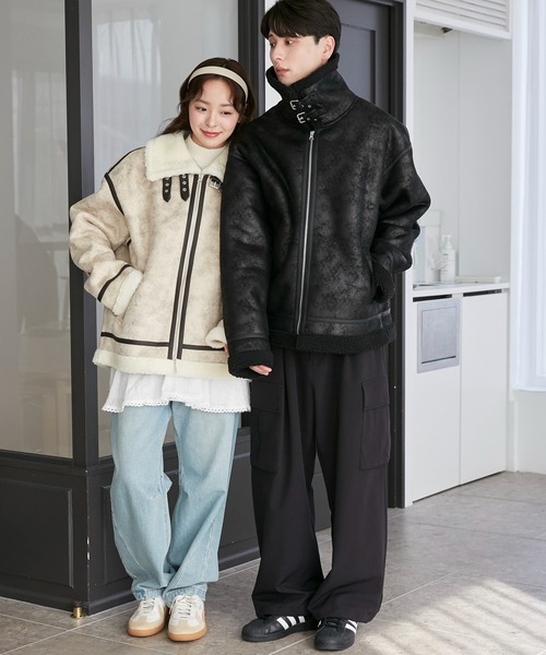 WEGO（ウィゴー）の「WEGO/ムートンタッチB-3フライトジャケット（ムートンコート・メンズ・ベージュ/ブラック/アイボリー・MEDIUM/LARGE）」の21枚目の写真