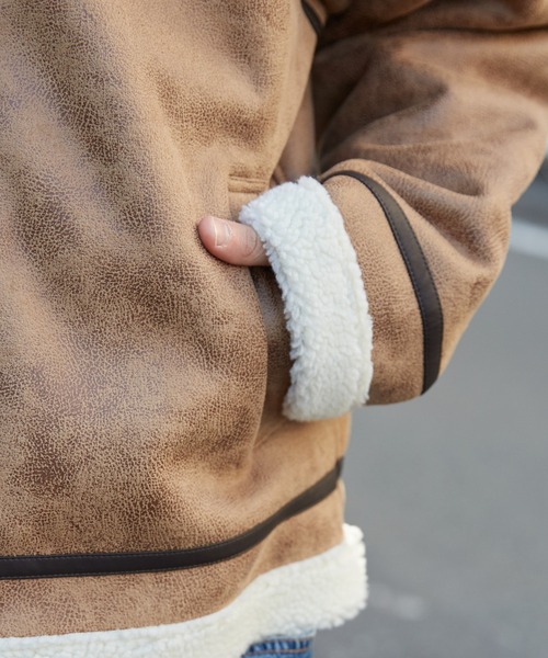 WEGO（ウィゴー）の「WEGO/ムートンタッチB-3フライトジャケット（ムートンコート・メンズ・ベージュ/ブラック/アイボリー・MEDIUM/LARGE）」の15枚目の写真