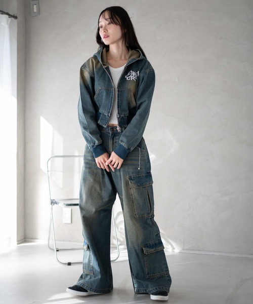 WEGO（ウィゴー）の「WEGO/ヴィンテージウォッシュバギーカーゴパンツ（カーゴパンツ・レディース・コバルトブルー/ブラック・MEDIUM/SMALL）」の3枚目の写真