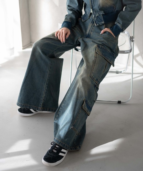 WEGO（ウィゴー）の「WEGO/ヴィンテージウォッシュバギーカーゴパンツ（カーゴパンツ・レディース・コバルトブルー/ブラック・MEDIUM/SMALL）」の4枚目の写真