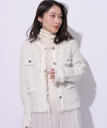 【アプワイザーリッシェ】フリンジツイードニットジャケット ネイビー 紺 M 新品♪アプワイザーリッシェ フリンジツイードニットジャケット